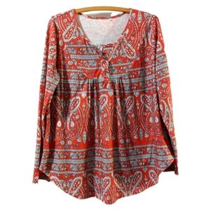 🚨 $5 w/Bundle 2+Items 🔥 Orange Gray Paisley Tunic Top Blouse 3XL